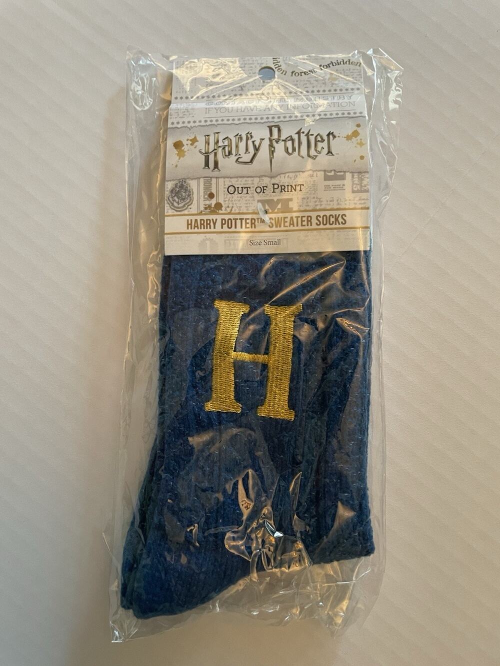 NEW Harry Potter Sweater Socks Size Small Blue with Gold H Out Of Print Books